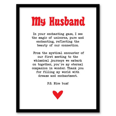 Artery8 Love Poem Unicorn Magic Husband Romantic Poetry Wall Art PrintA4 Size from B&Q