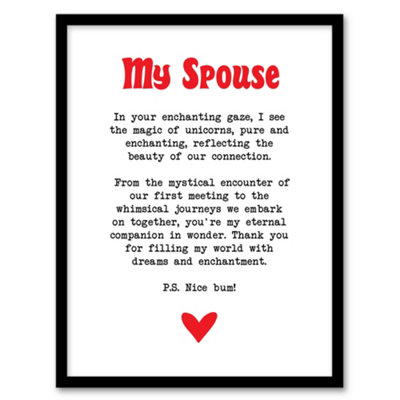 Artery8 Framed Wall Art Love Poem Unicorn Magic Spouse Romantic Poetry Print12X16 Inch from B&Q