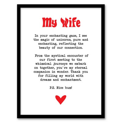 Artery8 Love Poem Unicorn Magic Wife Romantic Poetry Fun Wall Art PrintA4 Size from B&Q