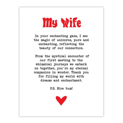 Artery8 Unframed Wall Art Love Poem Unicorn Magic Wife Romantic Poetry Fun12X16 Inch from B&Q