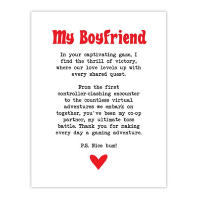 Artery8 Unframed Wall Art Love Poem Gamer Nerd Boyfriend Romantic Poetry12X16 Inch from B&Q