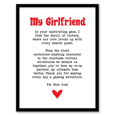 Artery8 Love Poem Gamer Nerd Girlfriend Romantic Poetry Wall Art PrintA4 Size from B&Q