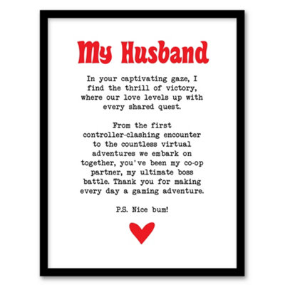 Artery8 Framed Wall Art Love Poem Gamer Nerd Husband Romantic Poetry Fun Print12X16 Inch from B&Q
