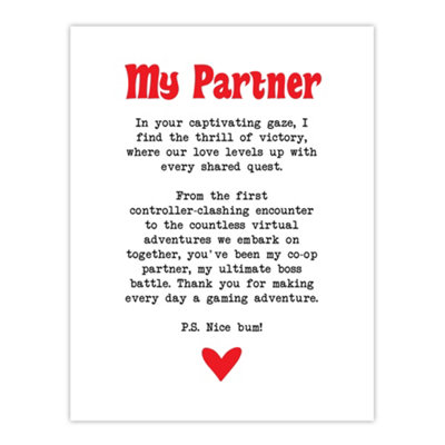 Artery8 Unframed Wall Art Love Poem Gamer Nerd Partner Romantic Poetry Fun12X16 Inch from B&Q