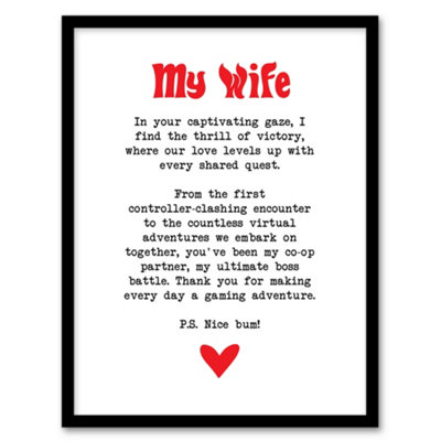 Artery8 Framed Wall Art Love Poem Gamer Nerd Wife Romantic Poetry Fun Print12X16 Inch from B&Q