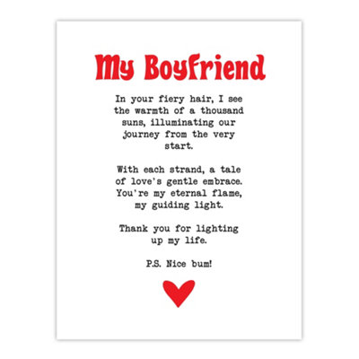 Artery8 Unframed Wall Art Love Poem Ginger Boyfriend Romantic Funny12X16 Inch from B&Q
