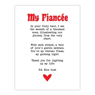 Artery8 Unframed Wall Art Love Poem Ginger Fiancée Romantic Funny12X16 Inch from B&Q