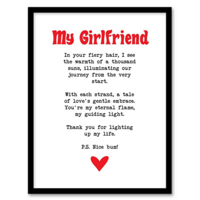 Artery8 Love Poem Ginger Girlfriend Romantic Funny Wall Art PrintA4 Size from B&Q