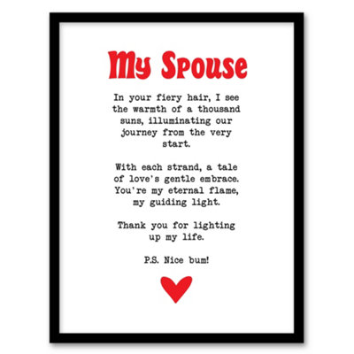 Artery8 Love Poem Ginger Spouse Romantic Funny Wall Art PrintA4 Size from B&Q