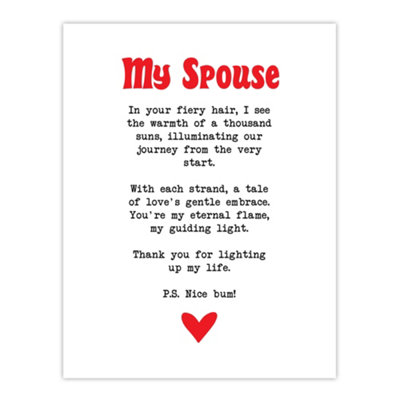 Artery8 Unframed Wall Art Love Poem Ginger Spouse Romantic Funny12X16 Inch from B&Q