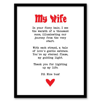 Artery8 Love Poem Ginger Wife Romantic Funny Wall Art PrintA4 Size from B&Q