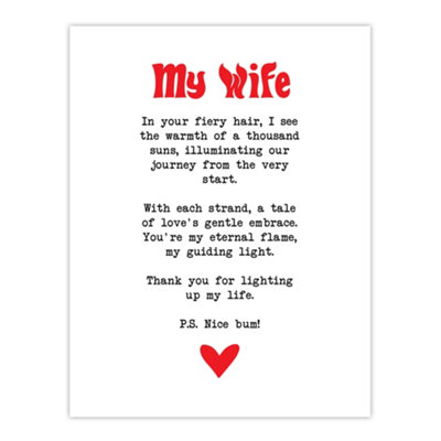 Artery8 Unframed Wall Art Love Poem Ginger Wife Romantic Funny12X16 Inch from B&Q