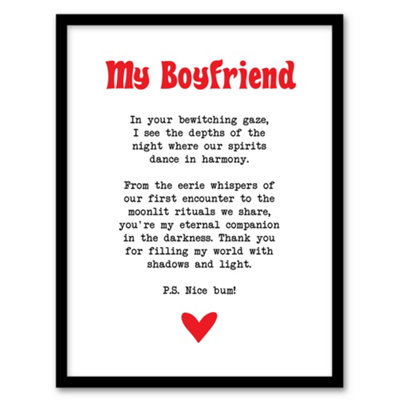 Artery8 Framed Wall Art Love Poem Goth Boyfriend Romantic Poetry Fun Print12X16 Inch from B&Q