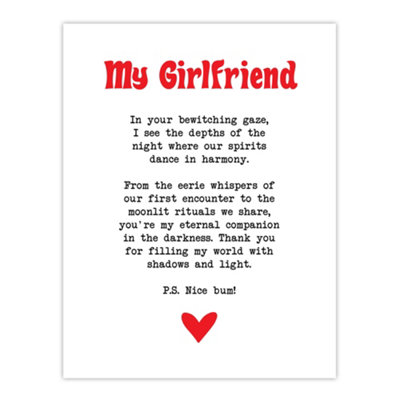 Artery8 Unframed Wall Art Love Poem Goth Girlfriend Romantic Poetry Fun12X16 Inch from B&Q