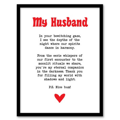 Artery8 Love Poem Goth Husband Romantic Poetry Fun Wall Art PrintA4 Size from B&Q