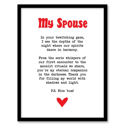 Artery8 Framed Wall Art Love Poem Goth Spouse Romantic Poetry Fun Print12X16 Inch from B&Q