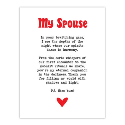 Artery8 Unframed Wall Art Love Poem Goth Spouse Romantic Poetry Fun12X16 Inch from B&Q