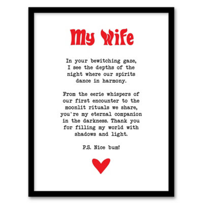 Artery8 Framed Wall Art Love Poem Goth Wife Romantic Poetry Fun Print12X16 Inch from B&Q