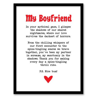 Artery8 Framed Wall Art Love Poem Horror Fan Boyfriend Romantic Poetry Print12X16 Inch from B&Q