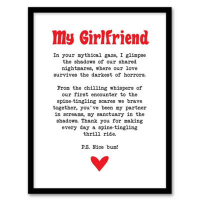 Artery8 Love Poem Horror Fan Girlfriend Romantic Poetry Wall Art PrintA4 Size from B&Q