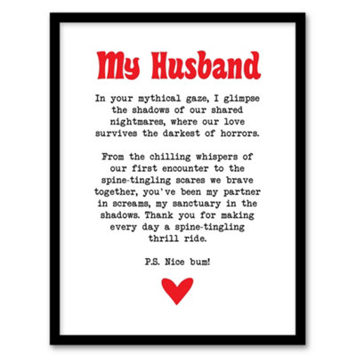 Artery8 Framed Wall Art Love Poem Horror Fan Husband Romantic Poetry Fun Print12X16 Inch from B&Q