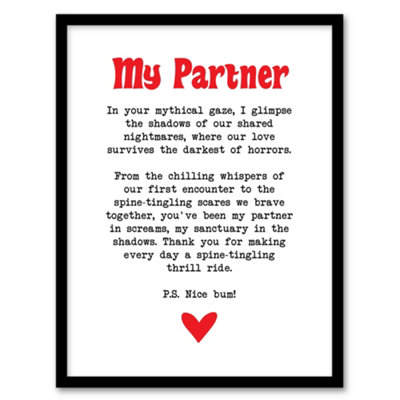 Artery8 Framed Wall Art Love Poem Horror Fan Partner Romantic Poetry Fun Print12X16 Inch from B&Q