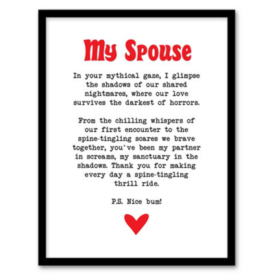 Artery8 Framed Wall Art Love Poem Horror Fan Spouse Romantic Poetry Fun Print12X16 Inch from B&Q