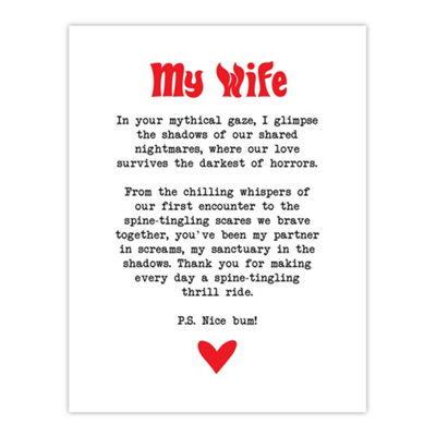 Artery8 Unframed Wall Art Love Poem Horror Fan Wife Romantic Poetry Fun12X16 Inch from B&Q