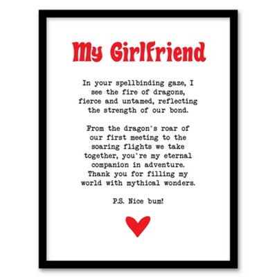 Artery8 Love Poem Role Play Game Nerd Girlfriend Romantic Wall Art PrintA4 Size from B&Q
