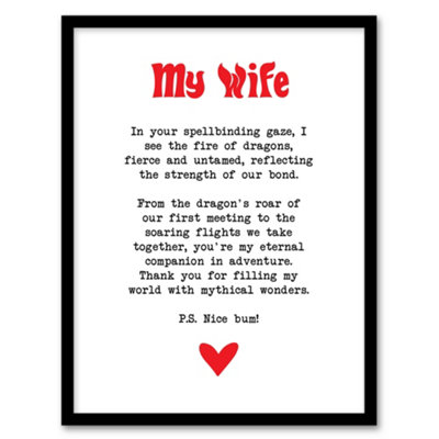 Artery8 Framed Wall Art Love Poem Role Play Game Nerd Wife Romantic Print12X16 Inch from B&Q