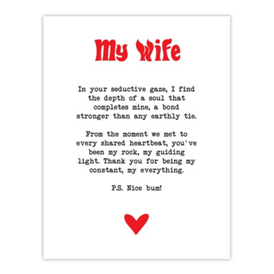 Artery8 Unframed Wall Art Love Poem My Everything Wife Romantic Poetry Fun12X16 Inch from B&Q
