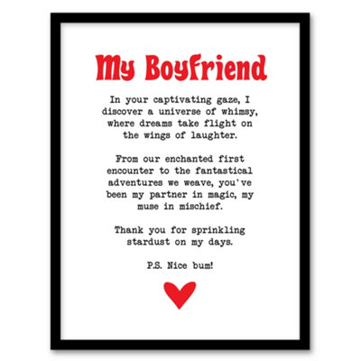 Artery8 Love Poem Whimsy Magic Boyfriend Romantic Poetry Wall Art PrintA4 Size from B&Q