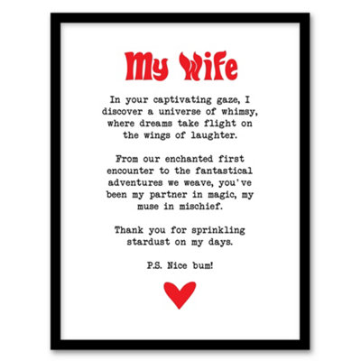 Artery8 Framed Wall Art Love Poem Whimsy Magic Wife Romantic Poetry Fun Print12X16 Inch from B&Q