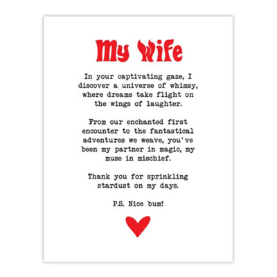 Artery8 Unframed Wall Art Love Poem Whimsy Magic Wife Romantic Poetry Fun12X16 Inch from B&Q