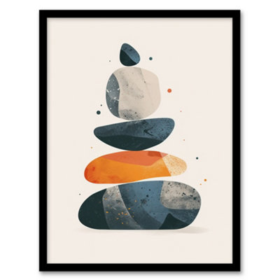 Artery8 Vertical Stacked Rocks Cairn Boho Stylised Design Wall Art PrintA4 Size from B&Q