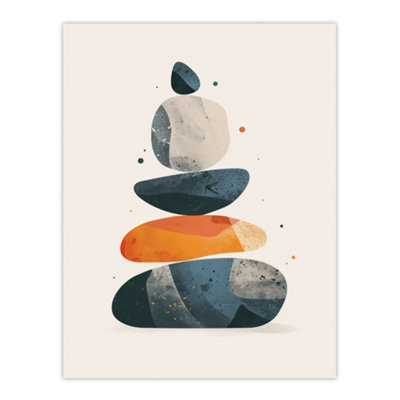 Artery8 Unframed Wall Art Vertical Stacked Rocks Cairn Boho Stylised Design12X16 Inch from B&Q