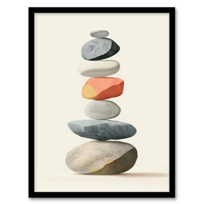 Artery8 Stacked Rock Cairn Bright Vertical Boho Design Wall Art PrintA4 Size from B&Q