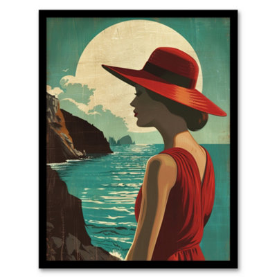 B&Q -  Elegant Woman Italian Coast Travel Vintage Style Wall Art PrintA4 Size
