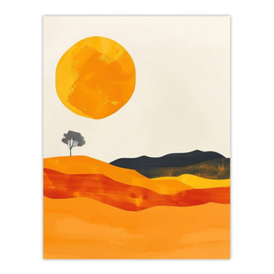 Artery8 Unframed Wall Art Abstract Landscape Lone Tree Bright Boho Painting12X16 Inch from B&Q