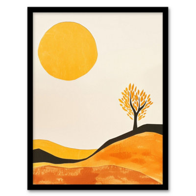 Artery8 Lone Tree Orange Vibrant Abstract Boho Landscape Wall Art PrintA4 Size from B&Q