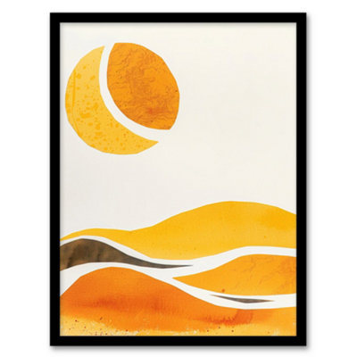 Artery8 Abstract Orange Amber Landscape Hills And Sun Wall Art PrintA4 Size from B&Q