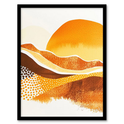 Artery8 Framed Wall Art Abstract Mountains Sunset Amber Orange Landscape12X16 Inch from B&Q