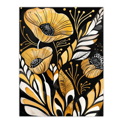 Artery8 Unframed Wall Art Abstract Poppies Gold Black Floral Watercolour12X16 Inch from B&Q