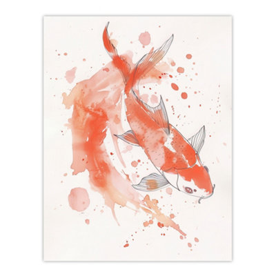 Artery8 Unframed Wall Art Japanese Koi Carp Fish Watercolour Drawing12X16 Inch from B&Q