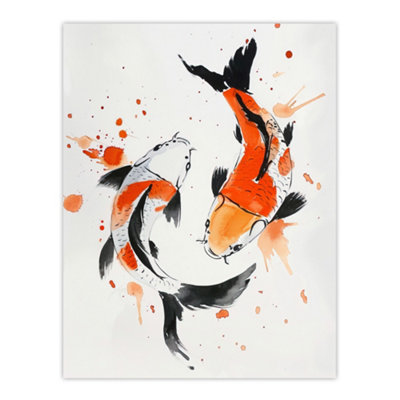 Artery8 Unframed Wall Art Two Koi Carp Fish Orange Black Watercolour12X16 Inch from B&Q