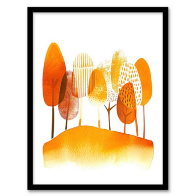 Artery8 Abstract Autumn Trees Orange Watercolour Painting Wall Art PrintA4 Size from B&Q