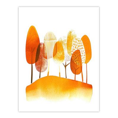 Artery8 Unframed Wall Art Abstract Autumn Trees Orange Watercolour Painting12X16 Inch from B&Q