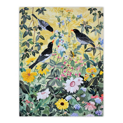 Artery8 Unframed Wall Art Birds In Blooming Spring Wildflower Field12X16 Inch from B&Q