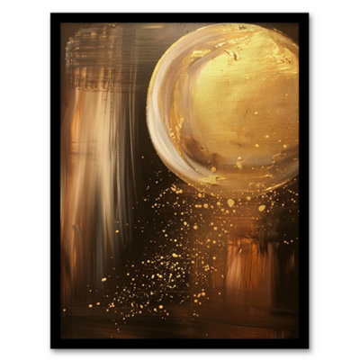 B&Q -  Framed Wall Art Full Moon Golden Glimmers Abstract Oil Painting12X16 Inch