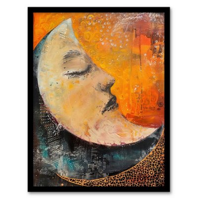 Artery8 Sleeping Crescent Moon Abstract Oil Painting Wall Art PrintA4 Size from B&Q